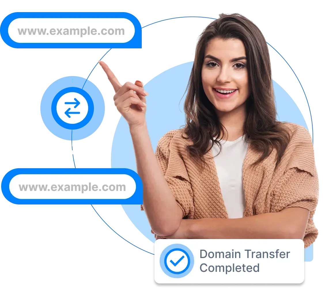 A completed domain transfer shown between two domain addresses